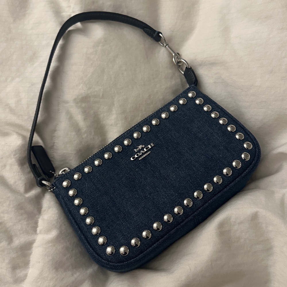 coach nolita denim studded mini shoulder bag